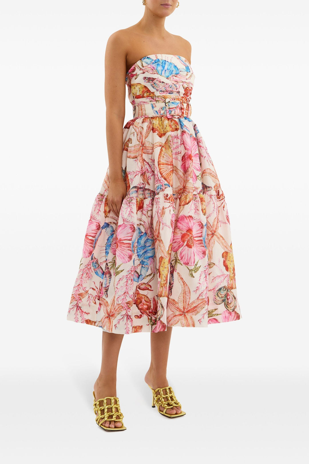 Calista Baskılı Kuşaklı Midi Elbise