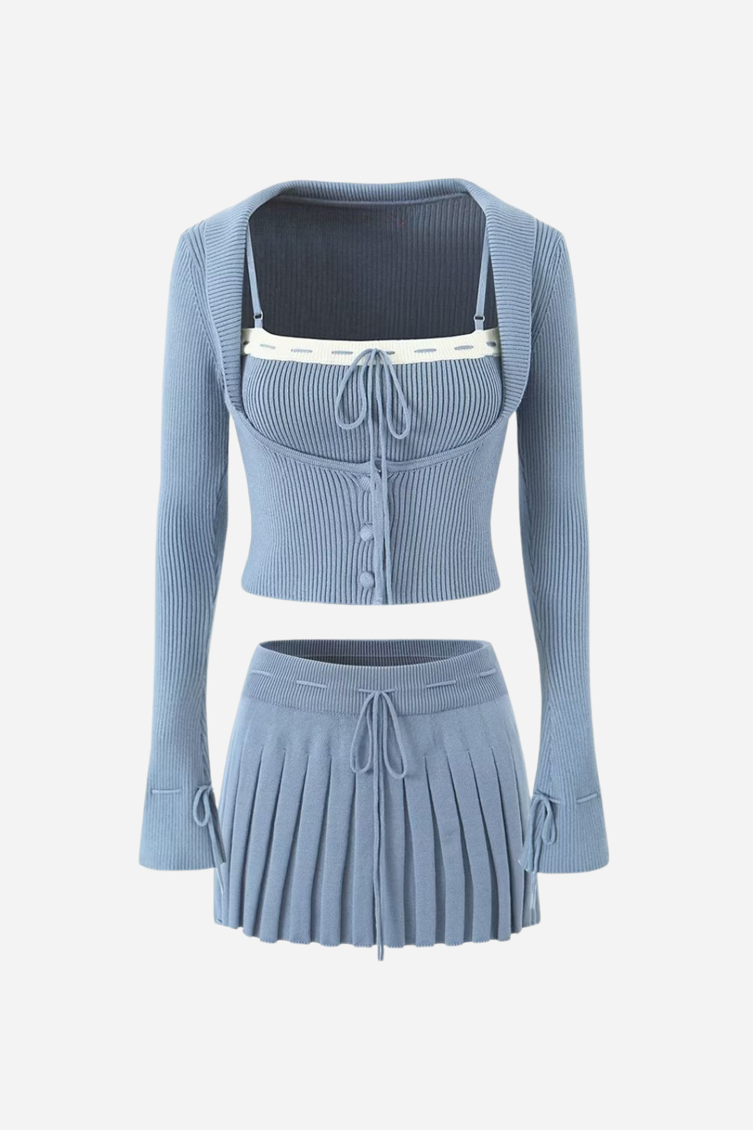 İlmek Nervürlü Üç Parçalı Örgü Takım