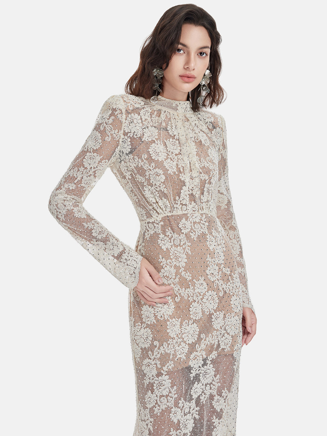 Zarif Dantel Taşlı Elbise