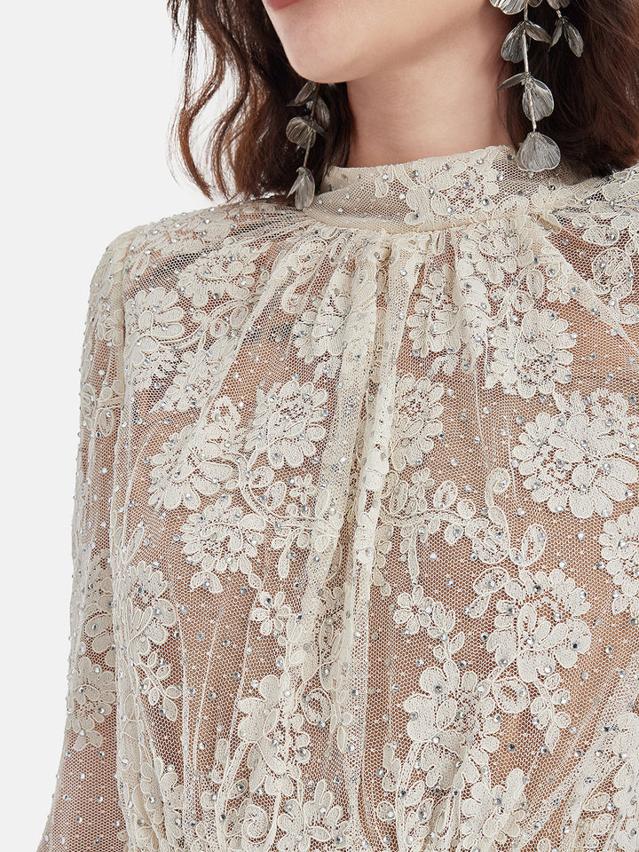 Zarif Dantel Taşlı Elbise