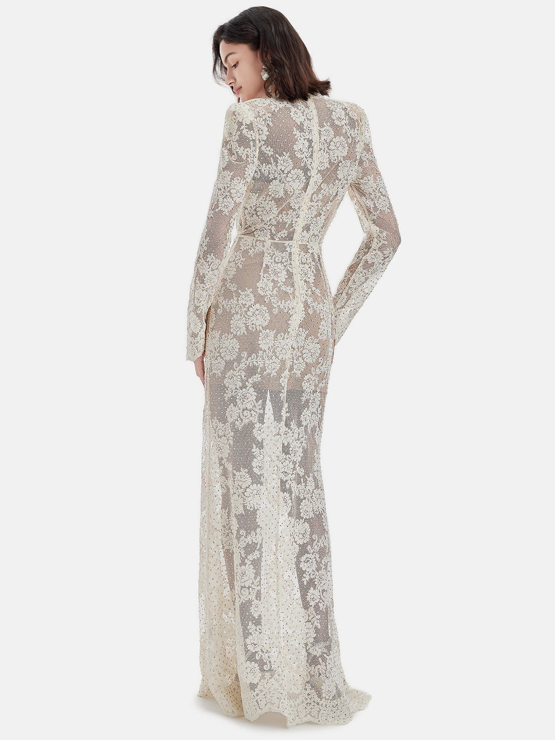 Zarif Dantel Taşlı Elbise