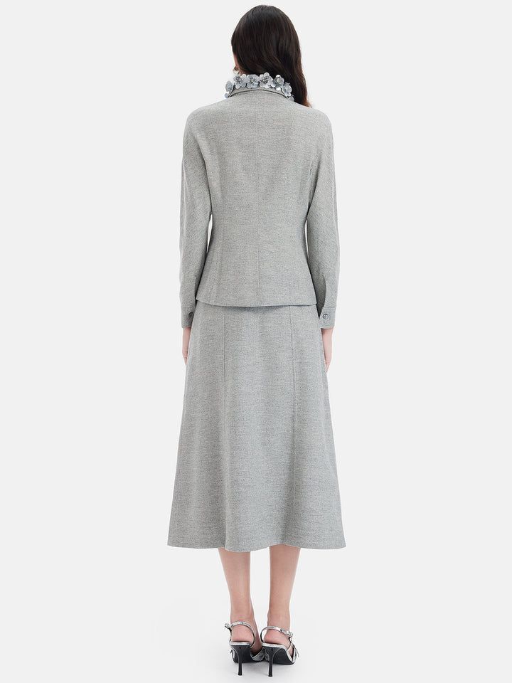 Çiçekli Boncuklu Yaka Ceket