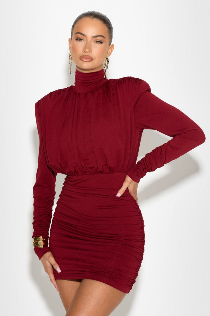 Abigail Yüksek Yaka Dantelli Mini Elbise