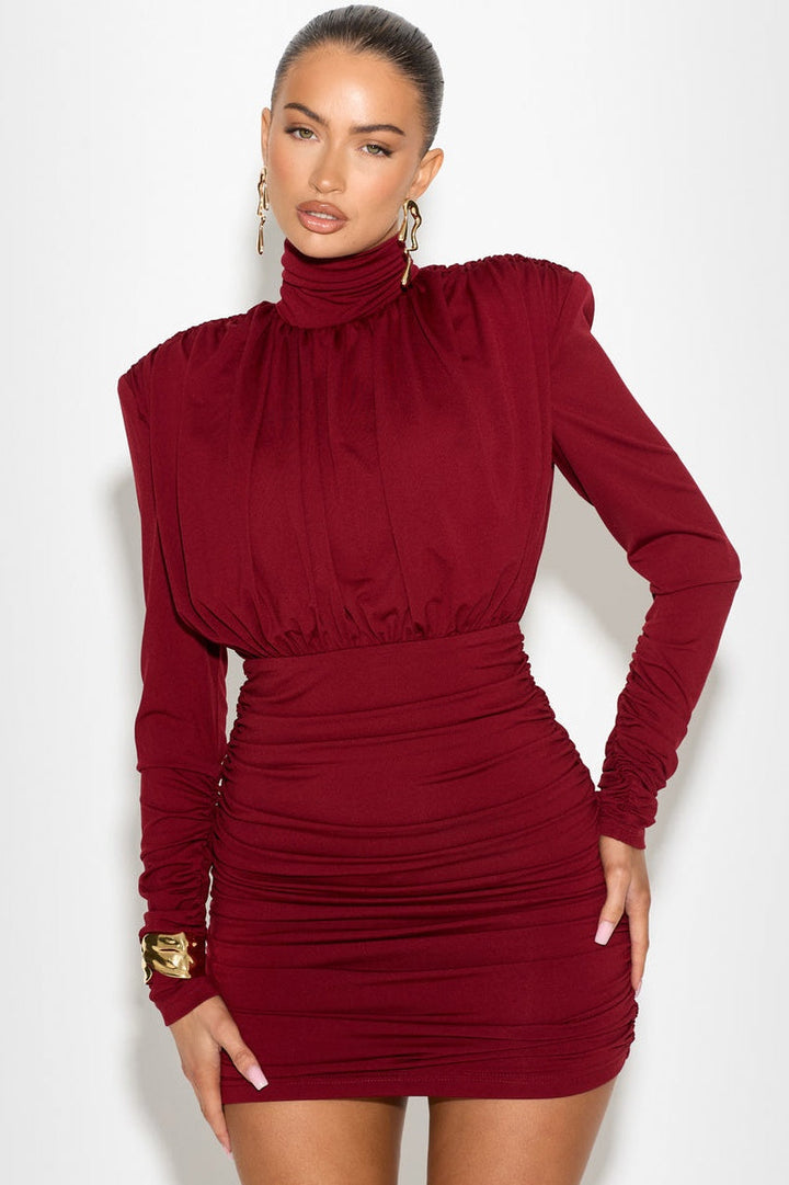 Abigail Yüksek Yaka Dantelli Mini Elbise