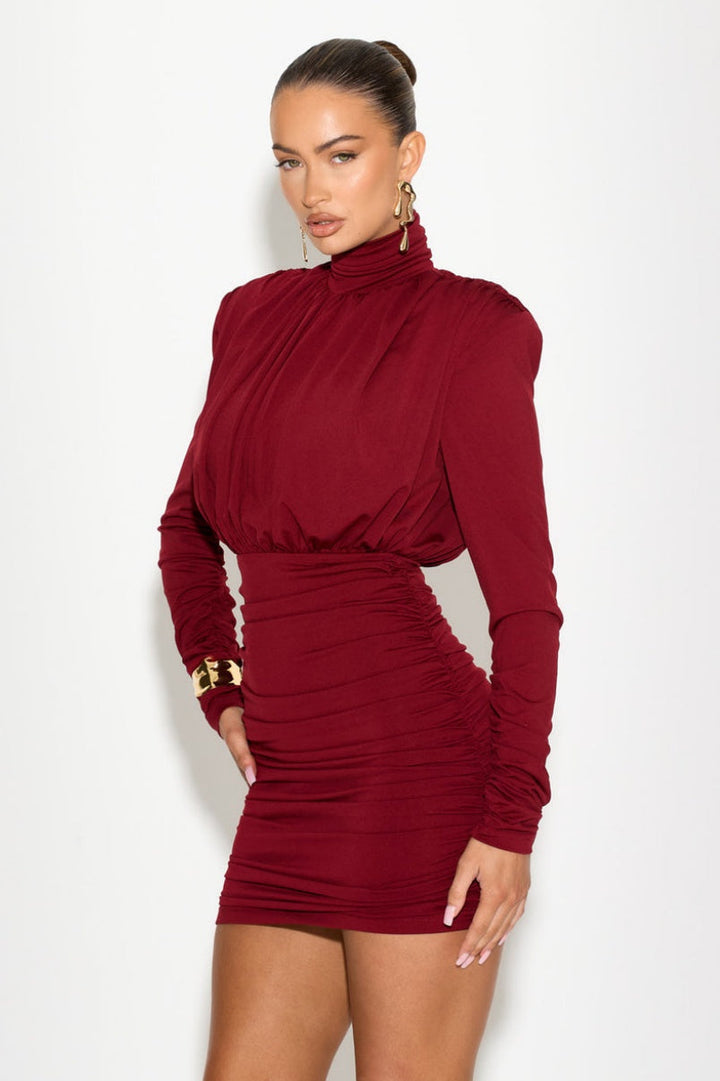 Abigail Yüksek Yaka Dantelli Mini Elbise