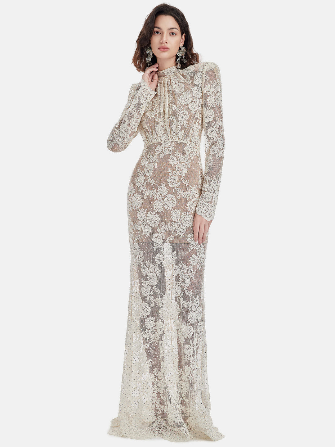 Zarif Dantel Taşlı Elbise