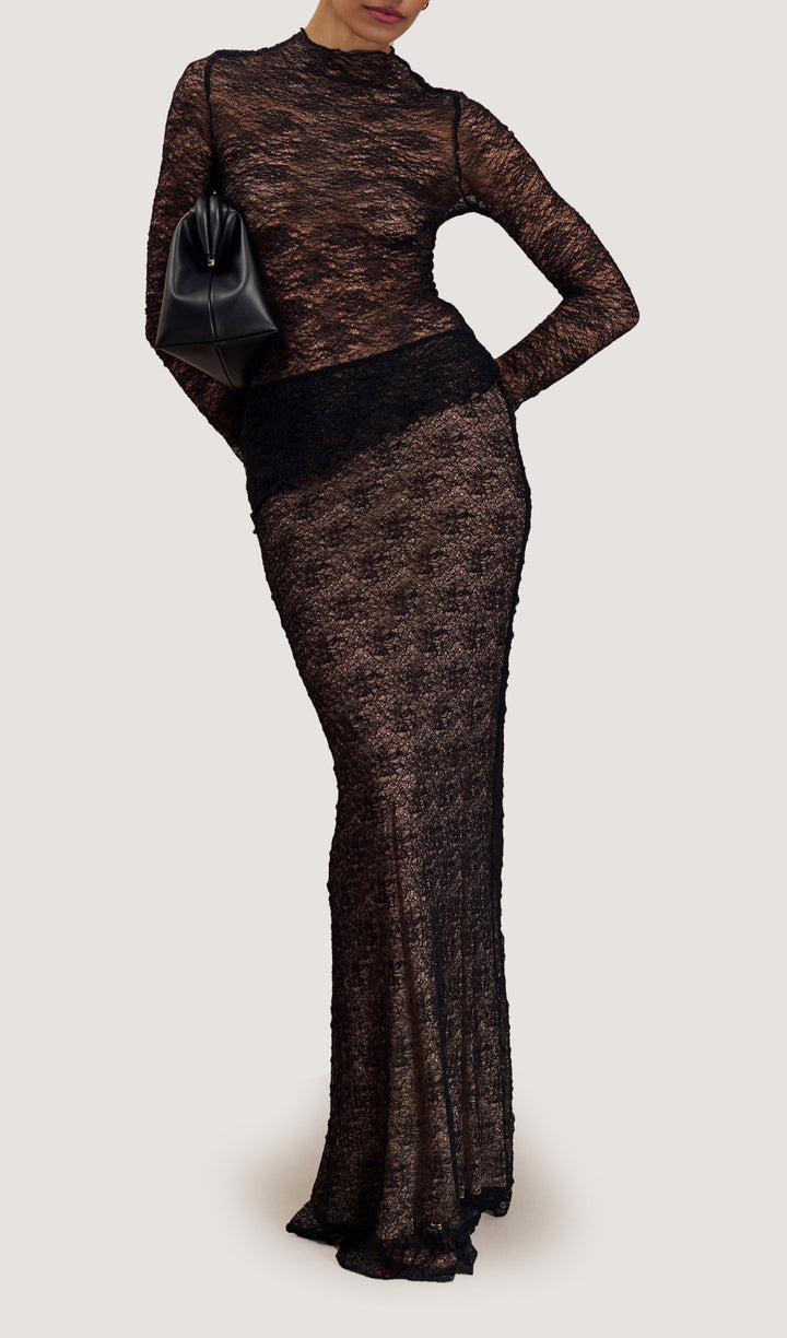 Transparan Dantel Etek Üst Takım