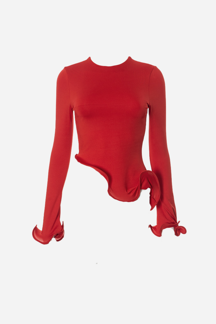 Bisiklet Yaka Asimetrik Kıvrımlı Üst