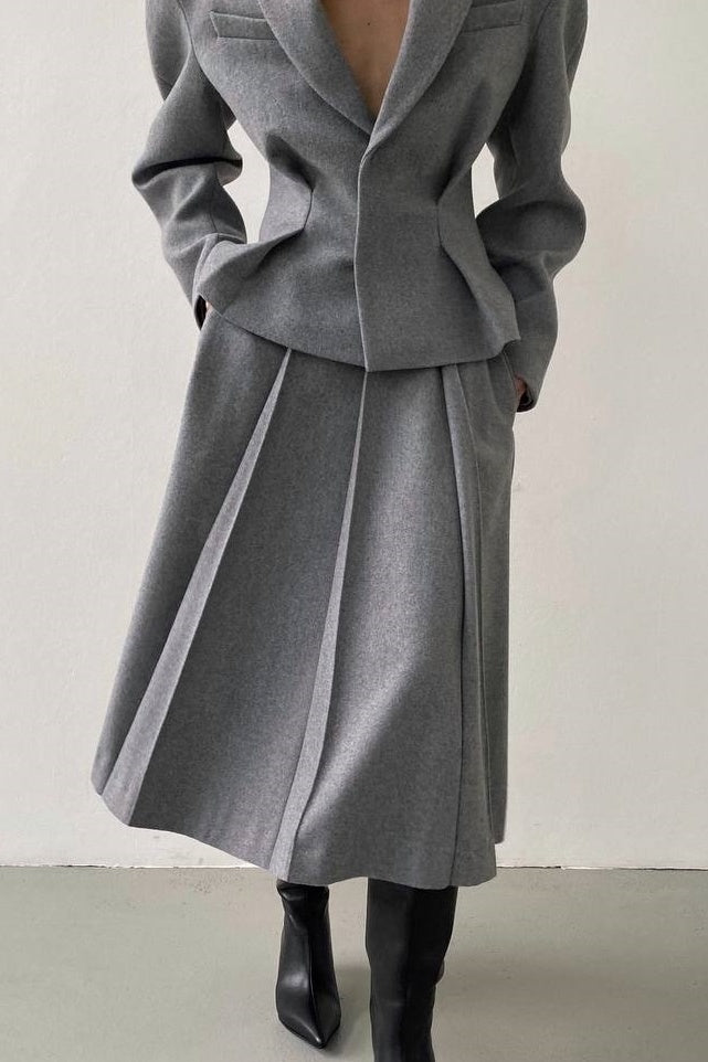 Georgia Yaka Blazer Midi Etek Takım