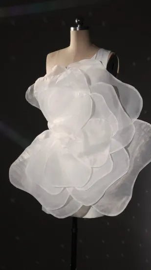 Beyaz Örgü Çiçek Mini Tüp Elbise