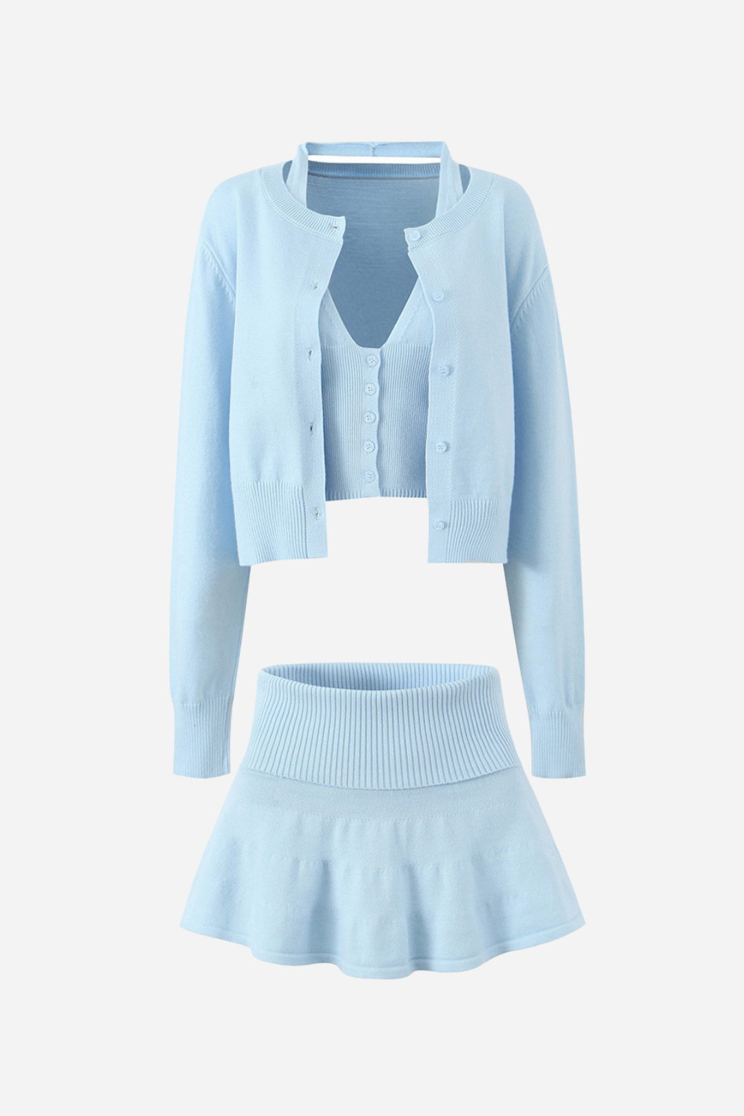 Boyundan Bağlamalı Yelek Üçlü Örgü Takım