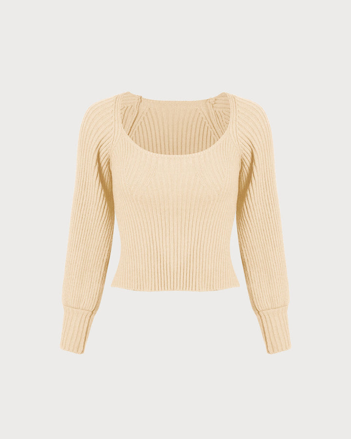 Bej Renkli Derin Yaka Fener Kol Kazak