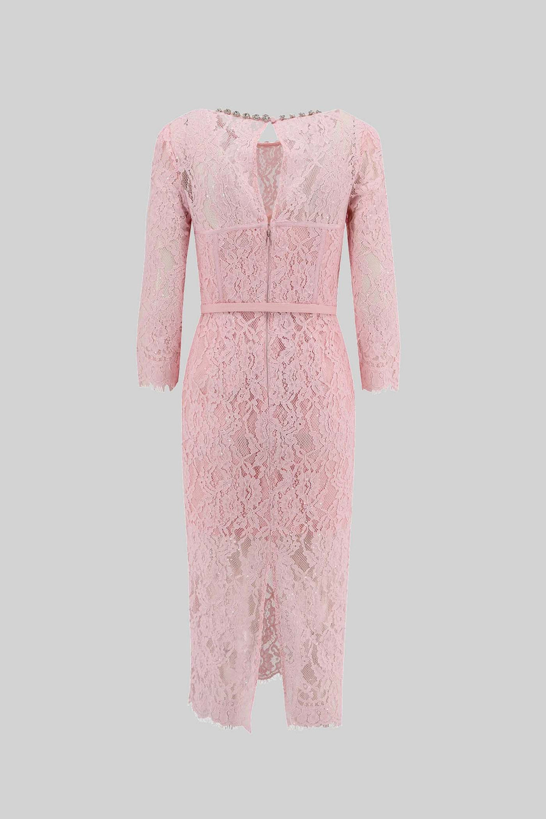 Eşleşen Bel Kemerli Zarif Uzun Kollu Dantel Elbise