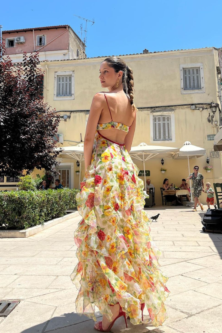 Saskia Fırfırlı Volanlı Maksi Elbise