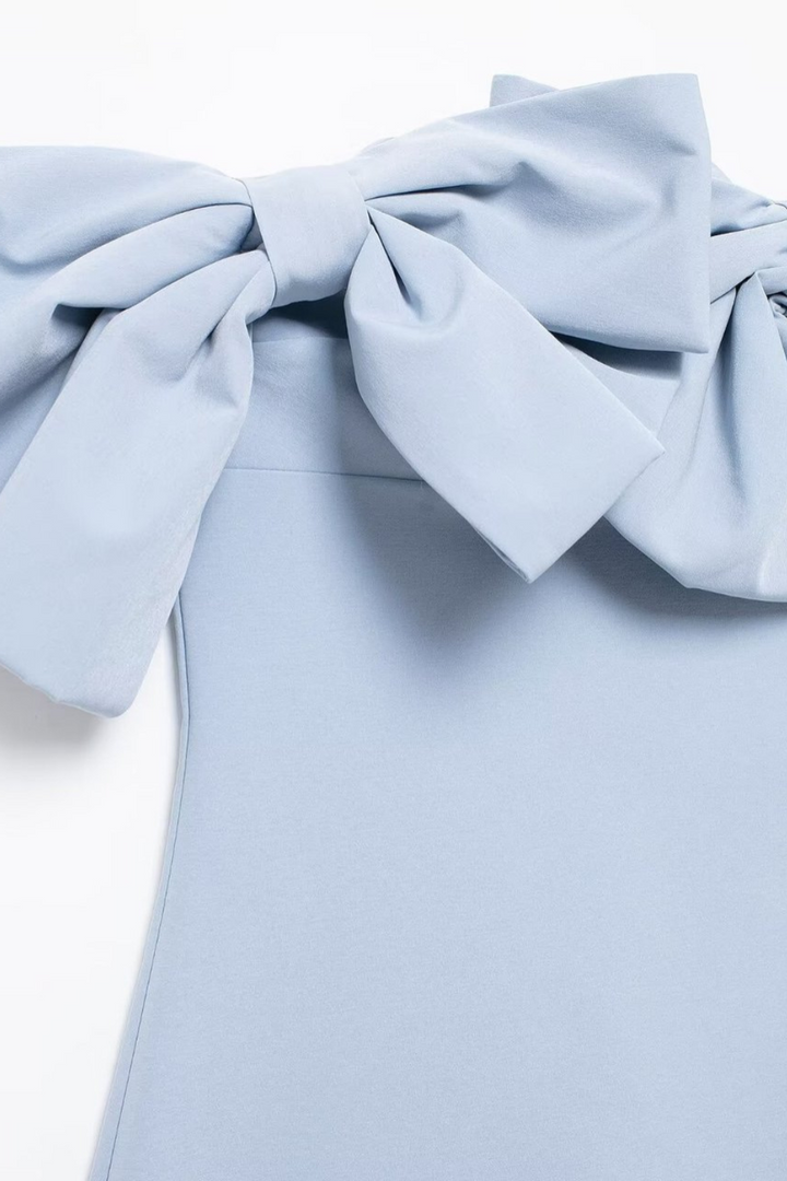 Straplez Fiyonklu Mini Elbise