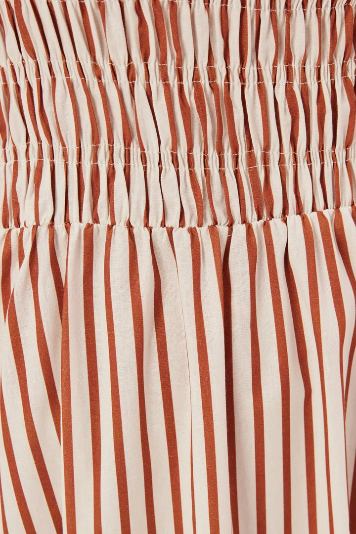 Maud Büzgülü Çizgili Tüp Uzun Elbise