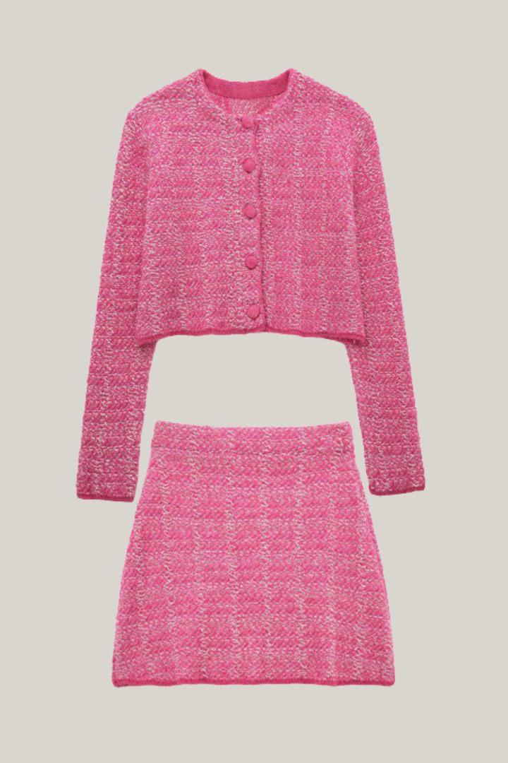 Dokulu Örgü Triko Mini Etek Takım