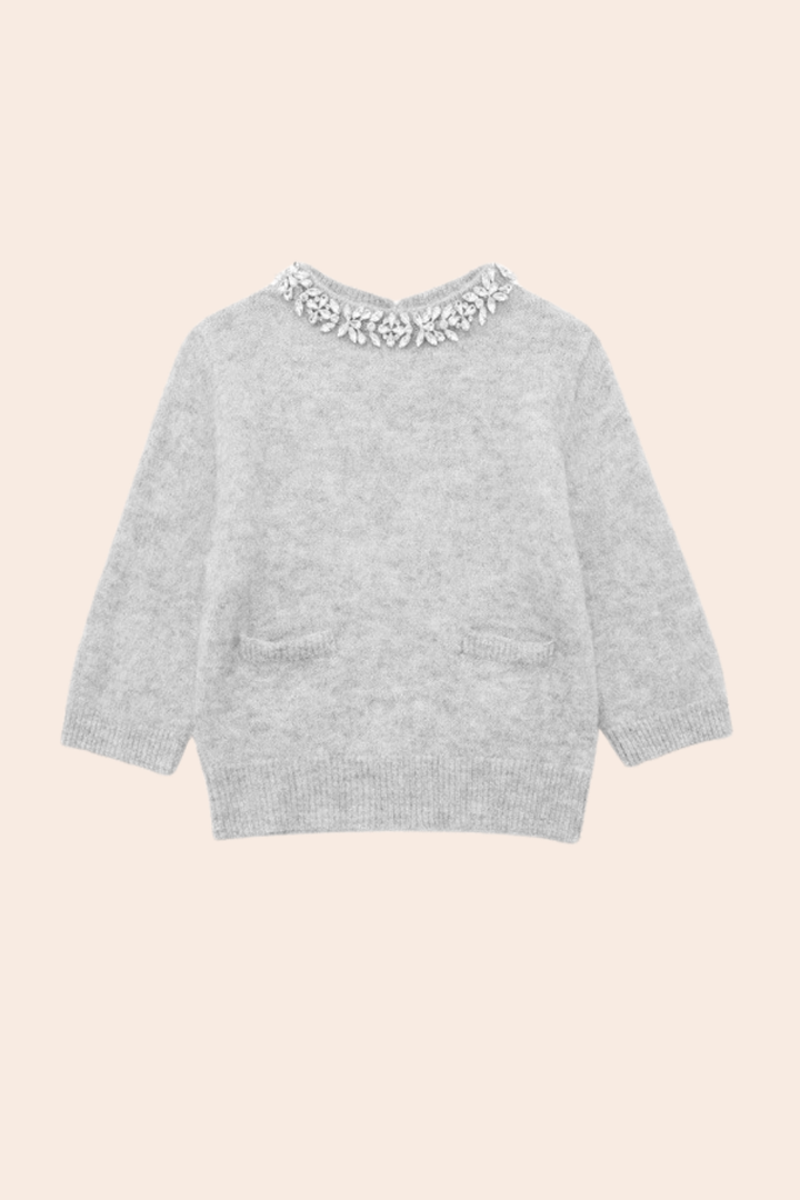 Yuvarlak Yaka Kristal İşlemeli Örgü Kazak