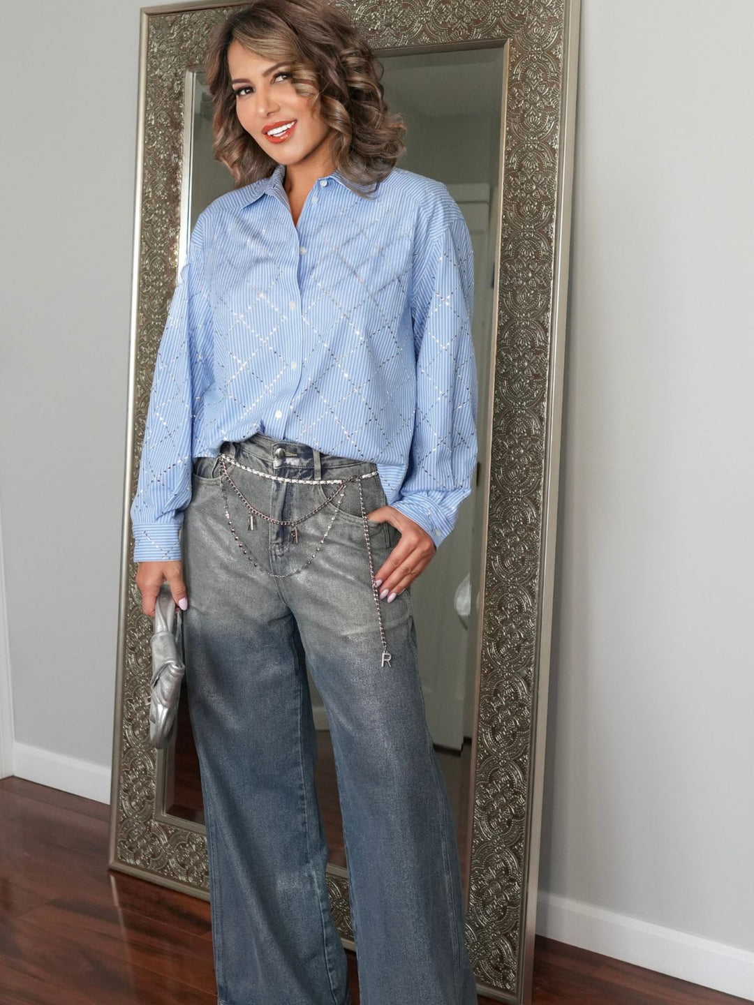 Fırçalanmış Gümüş Degrade Denim Kot