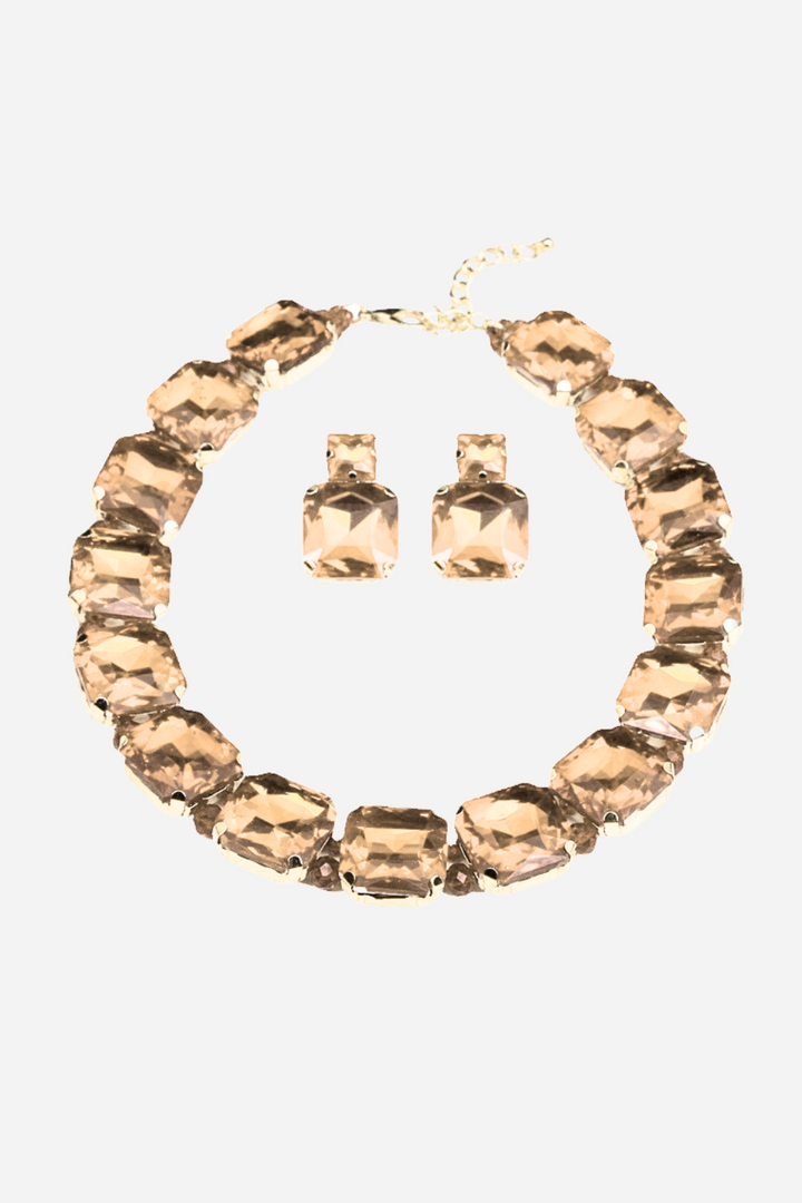 Enid Kare Pırlanta Kolye Ve Küpe Seti