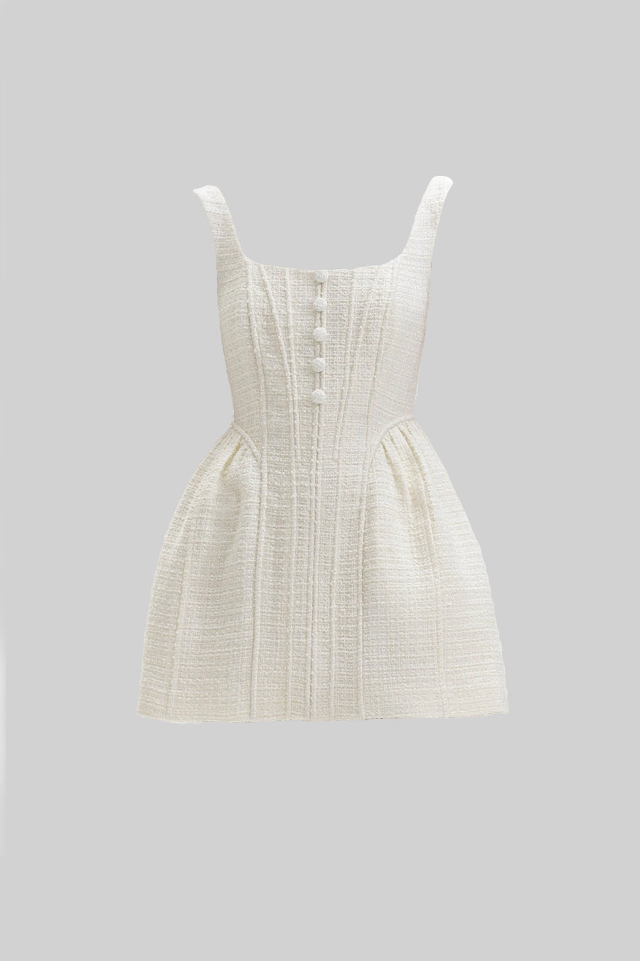 Fitted Bodice ile Dokulu Kolsuz Mini Elbise