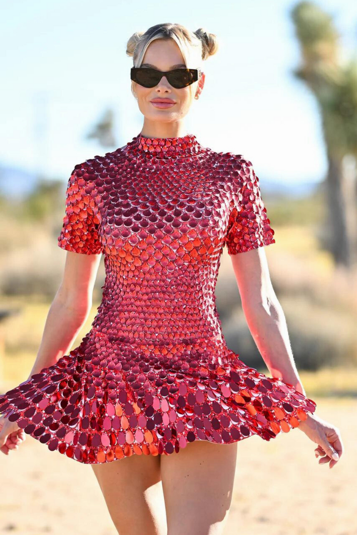 Kaia Yüksek Yaka Payet Mini Elbise