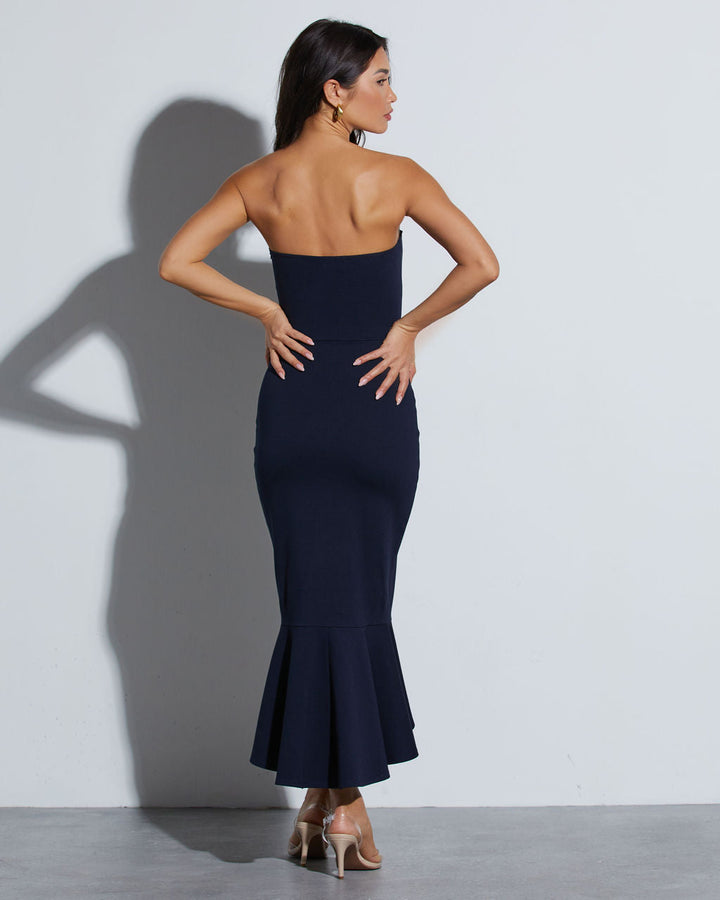 Libby Straplez Fırfırlı Midi Elbise