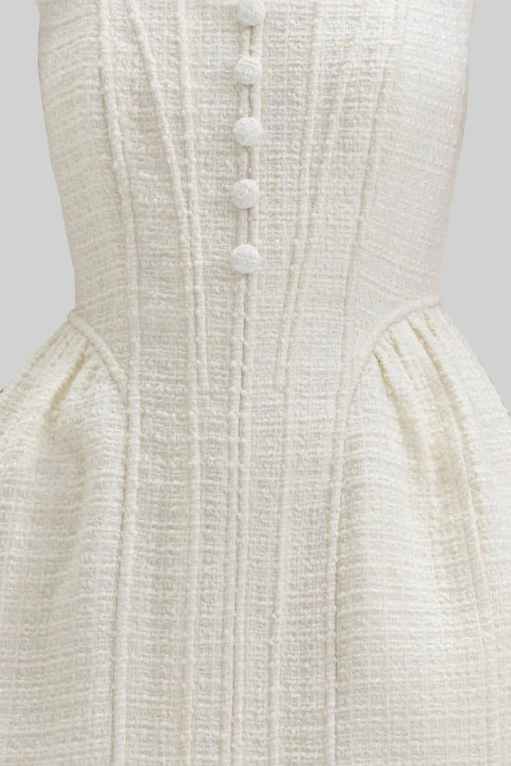 Fitted Bodice ile Dokulu Kolsuz Mini Elbise