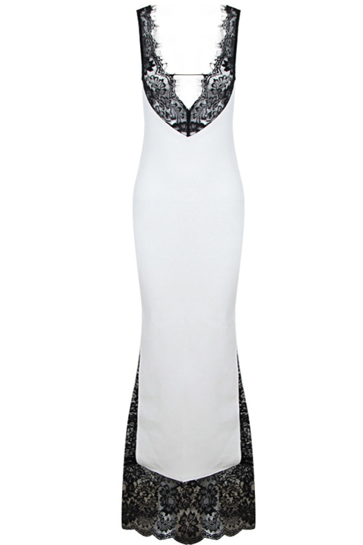 Vera Kontrast Renk İşlemeli Dantelli Uzun Elbise