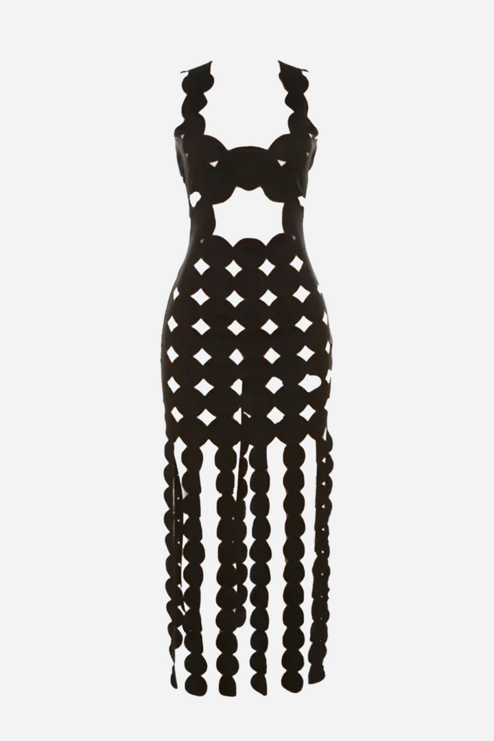 Puantiyeli Püsküllü Elbise