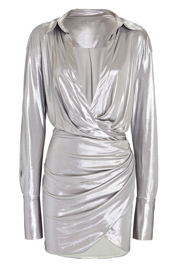 Frederica Metalik Dantelli V Yaka Mini Elbise