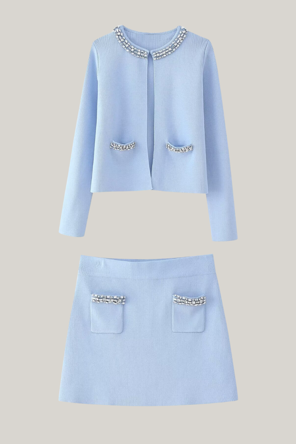 Taşlı Aplike Örgü Hırka Takımı