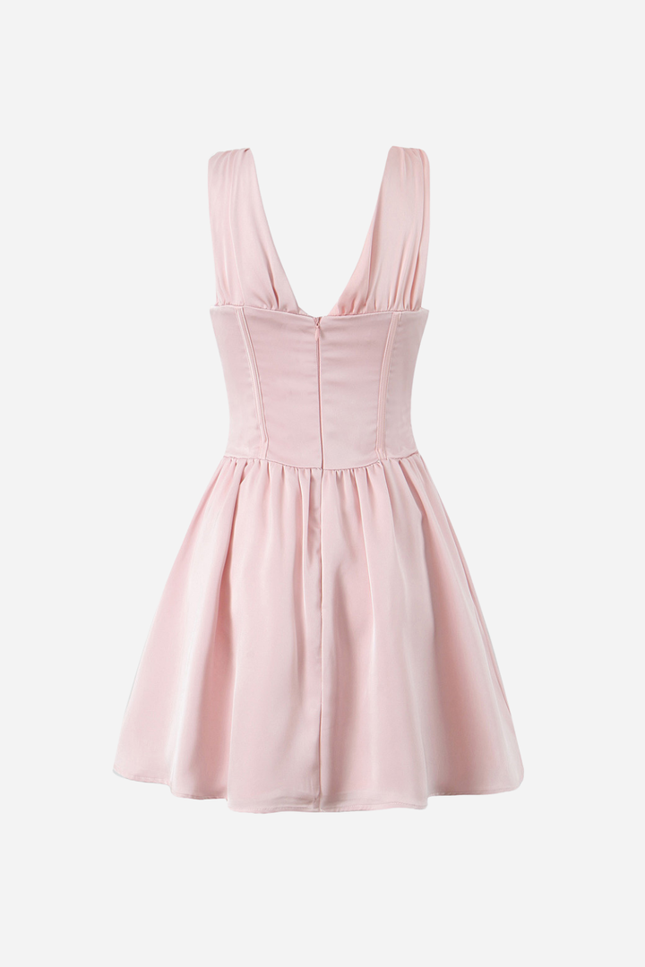 Marian V Yaka Bağcıklı Fırfırlı Mini Elbise