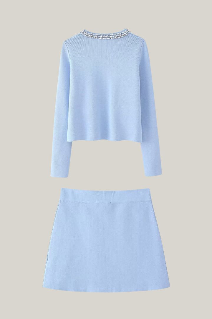 Taşlı Aplike Örgü Hırka Takımı