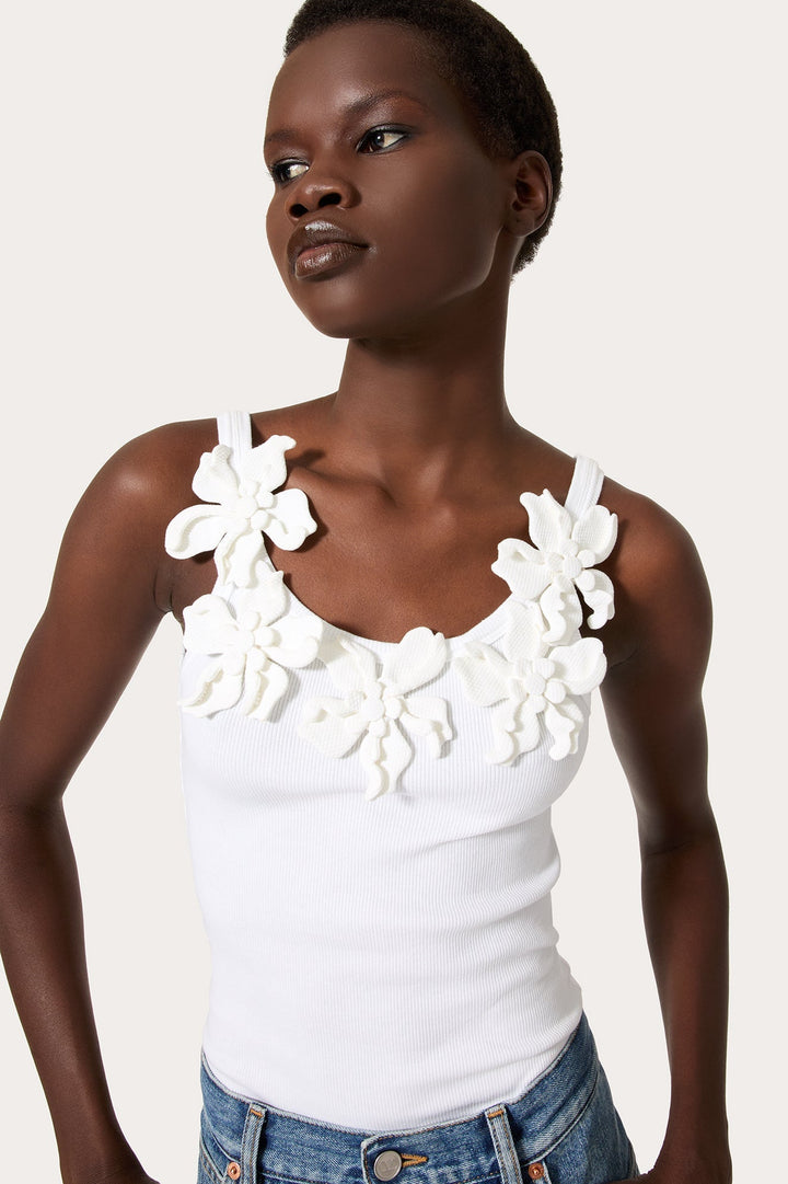 Lesley Çiçek Aplikeli Yuvarlak Yaka Üst