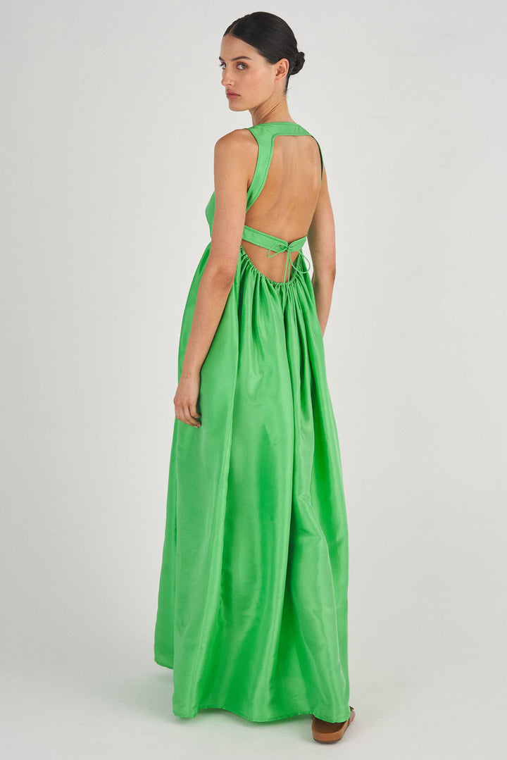 Apphia Kare Yaka İpek Balon Elbise