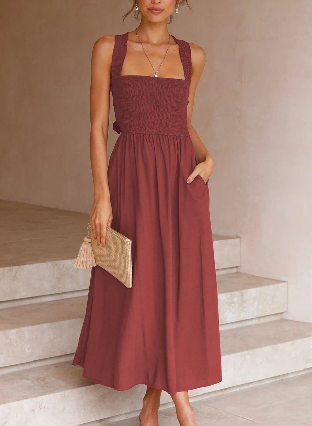 Gipeli Çapraz Sırt Cepli Elbise