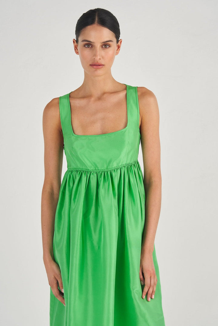 Apphia Kare Yaka İpek Balon Elbise