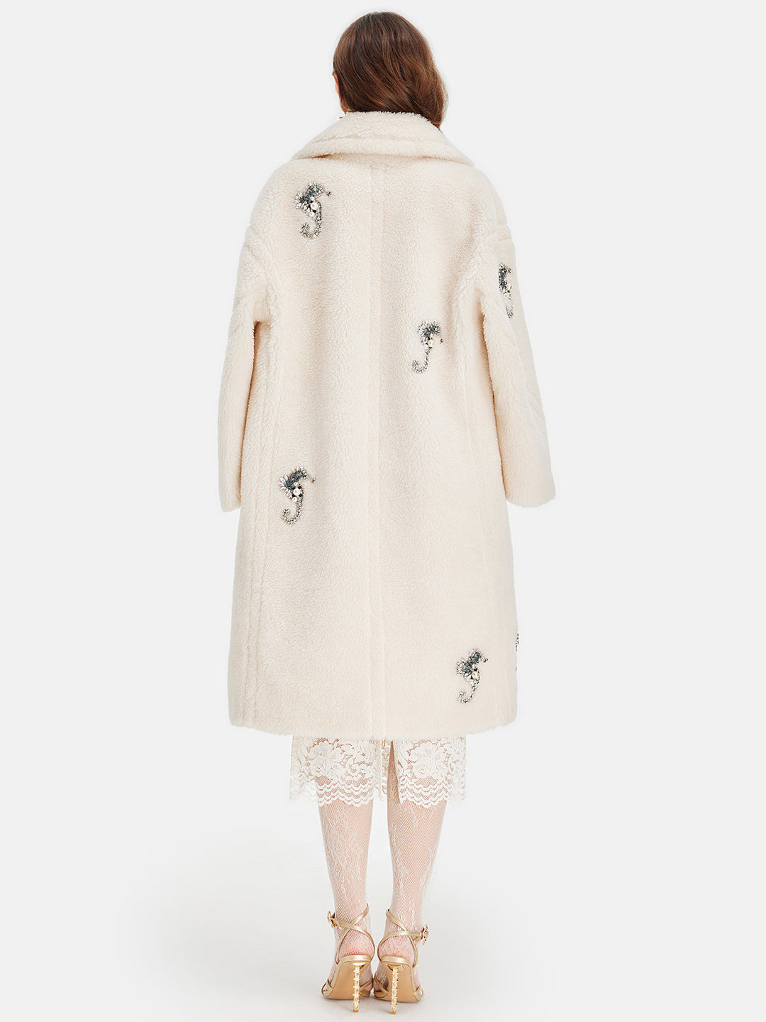 Alpaka Yünü Boncuklu Uzun Kaban