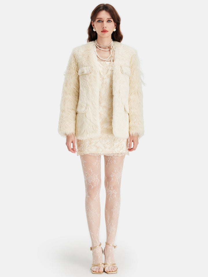 Toskana Yünü Melek Kanadı Boncuklu Kaban