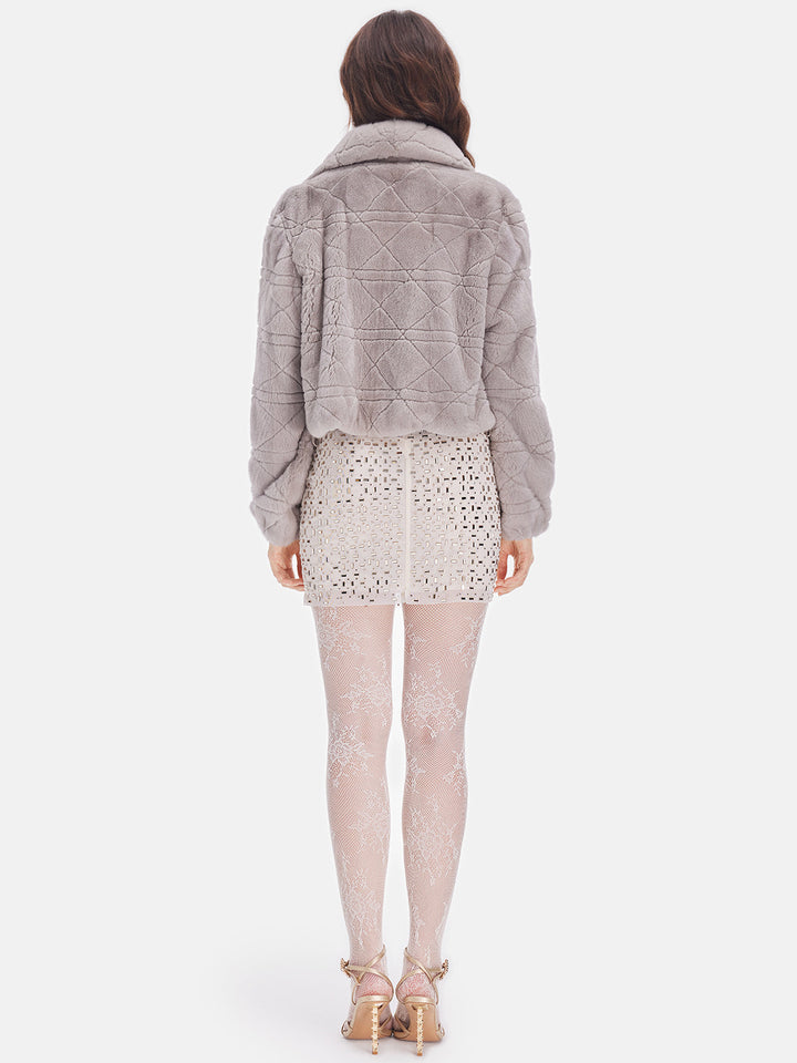 Lüks Vizon Kürk Geometrik Kaban