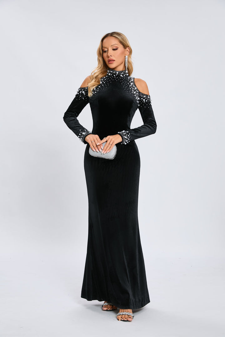 İndigo Midnight İnci Taşlı Maxi Elbise