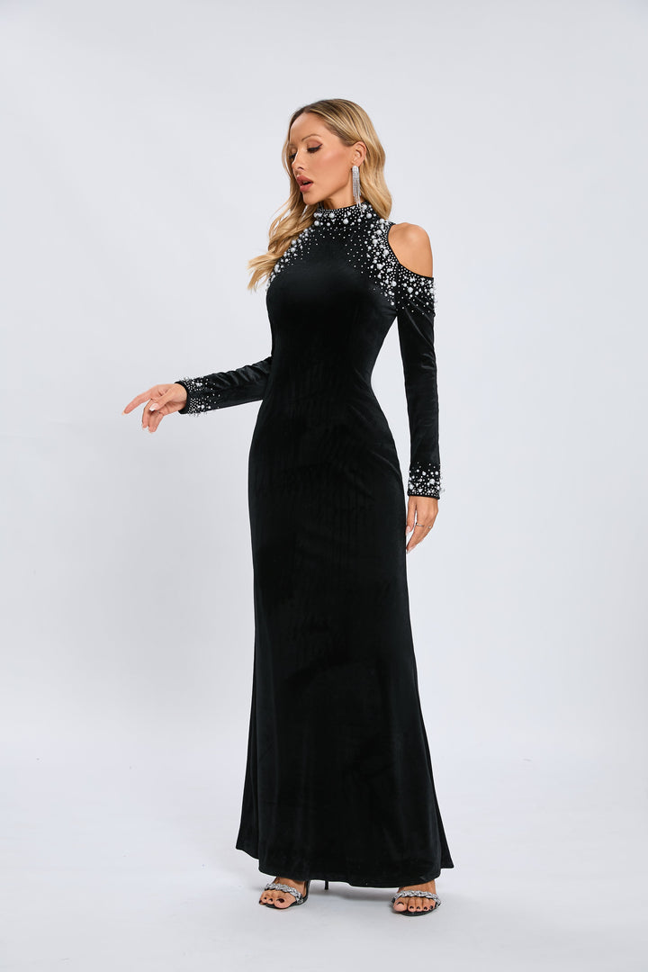 İndigo Midnight İnci Taşlı Maxi Elbise