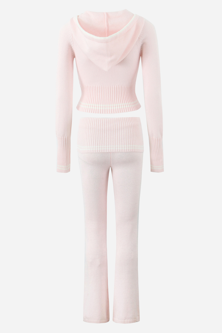 Çizgili Örme Kapşonlu Takım