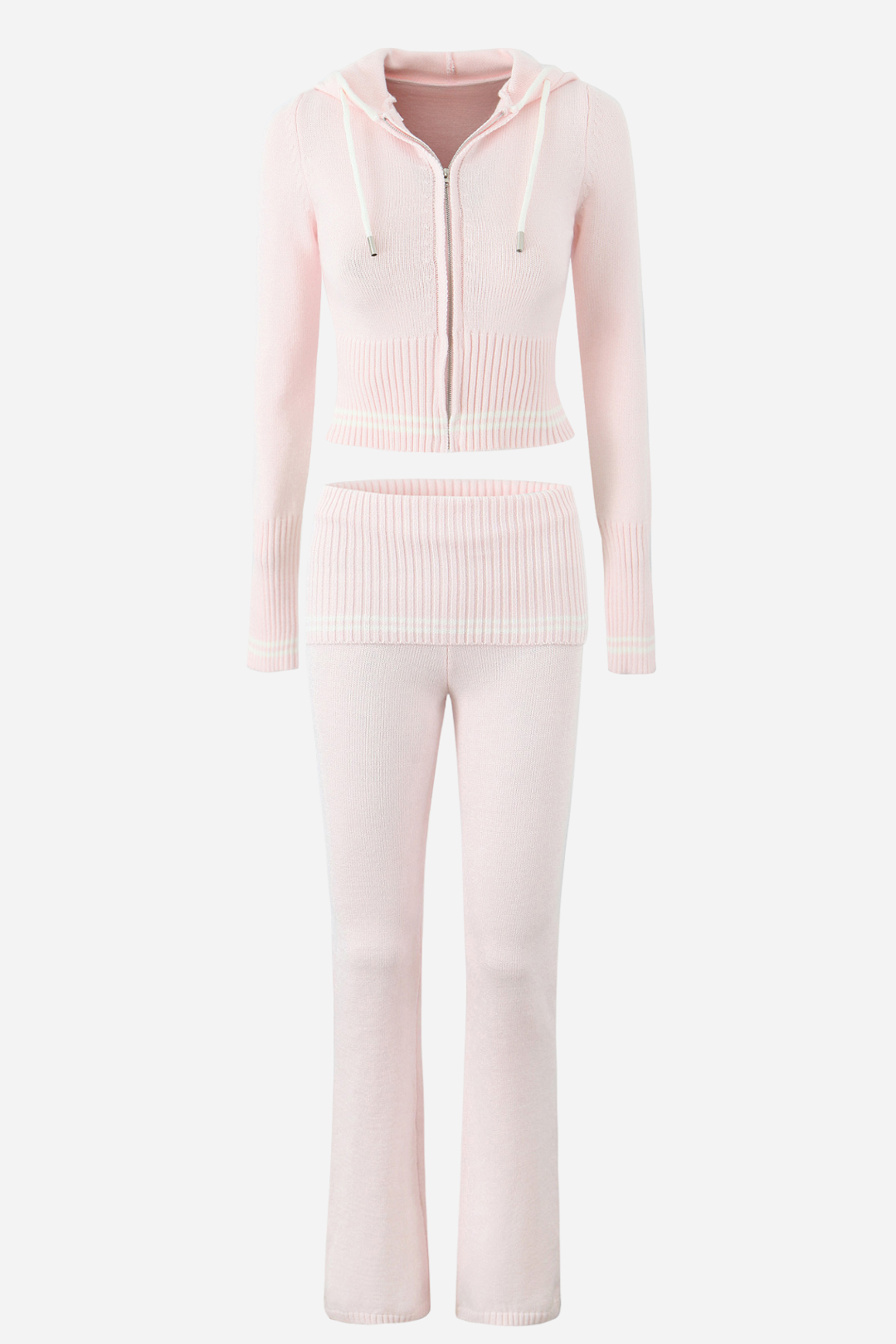 Çizgili Örme Kapşonlu Takım