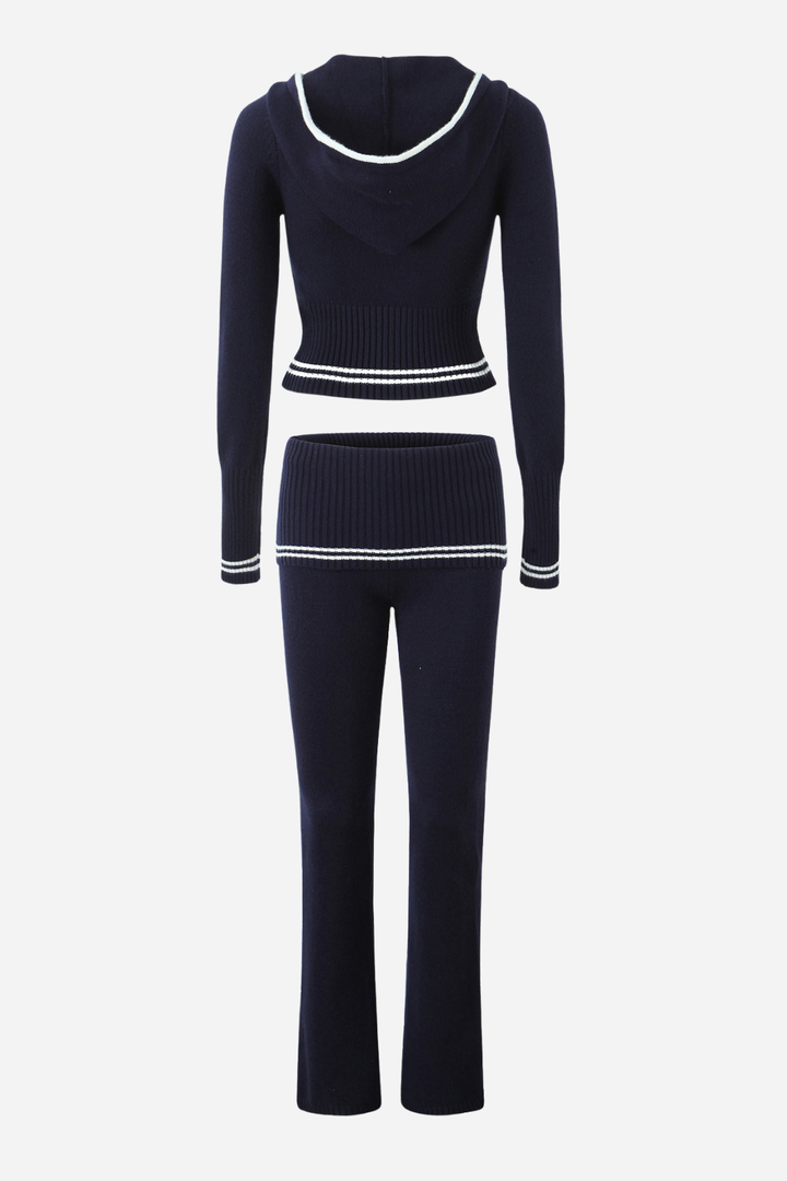 Çizgili Örme Kapşonlu Takım