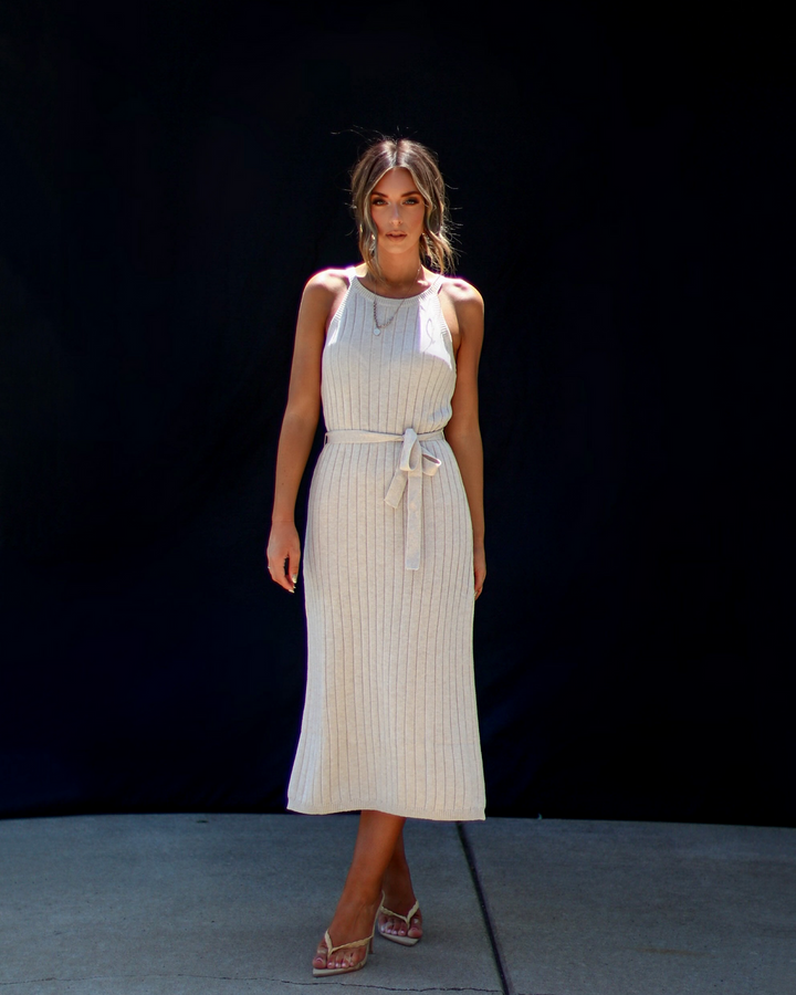 Jane Nervürlü Triko Midi Elbise