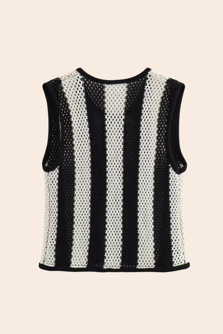 Güzel Çiçek Aplike İçi Boş Örgü Yelek