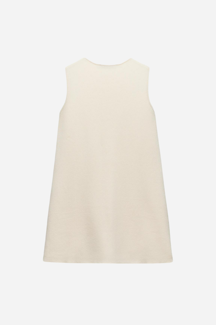 Yuvarlak Yaka Fiyonklu Triko Mini Elbise