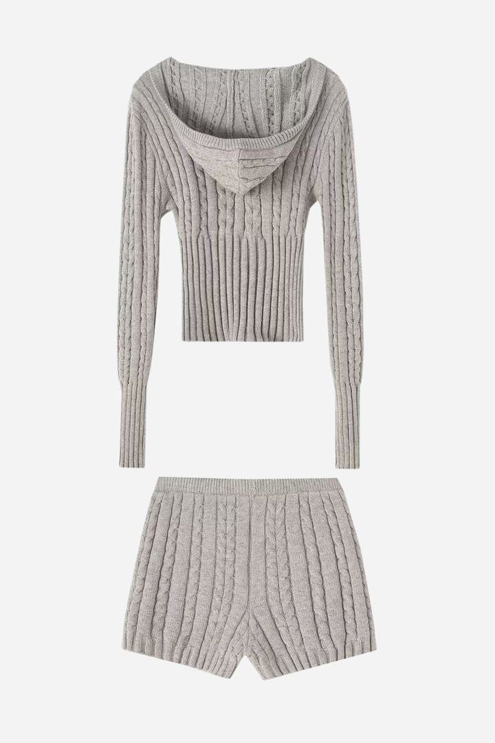 Erica Örgü Kapşonlu Ve Kısa Pantolon Takım